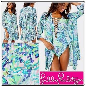 Lilly Pulitzer. NWT Natalie Cover Up. Large. Shell of a Party Multi Swim coverup